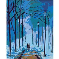 Painting by Numbers - Winter Walk Under the Lamps, 40x50 cm, stretched canvas on frame - Painting by Numbers