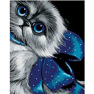 Painting by numbers - Blue-eyed kitten with a bow, 40x50 cm, stretched canvas on frame - Painting by Numbers