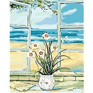 Painting by Numbers - Narcissus in a Window by the Beach, 40x50 cm, stretched canvas on frame - Painting by Numbers