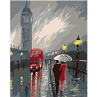 Maľovanie podľa čísel – Big Ben v daždi, 40 × 50 cm, napnuté plátno na rám - Maľovanie podľa čísel