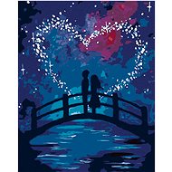 Painting by Numbers - Couple on a footbridge under the night sky, 40x50 cm, stretched canvas on fram - Painting by Numbers