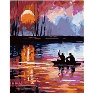 Painting by Numbers - Sunset on a Lake, 40x50cm on Canvas Stretched over Frame - Painting by Numbers