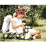 Painting by numbers - Angel among flowers, 50x40 cm, stretched canvas on frame - Painting by Numbers