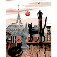 Painting by Numbers - Black Cats and Eiffel Tower in the Distance, 40x50 cm, stretched canvas on fra - Painting by Numbers