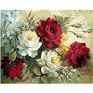 Malen nach Zahlen - Blumenstrauß gemalter Rosen, 50x40 cm, ohne Rahmen und ohne gespannte Leinwand - Malen nach Zahlen