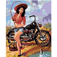 Painting by Numbers - Fisherwoman with a motorbike, 80x100 cm, canvas on frame - Painting by Numbers