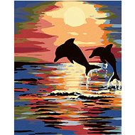 Painting by Numbers - Dolphins and Sunset, 40x50 cm, stretched canvas on frame - Painting by Numbers