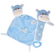 Blue Hippopotamus - Rattle + Comforter - Baby Sleeping Toy
