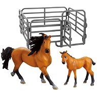 Rappa Set of 2 Dark Brown Horses with Black Mane with Fence - Figure