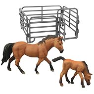 Rappa Set of 2 Pcs of Light Brown Horses with Black Mane with Fence - Figure