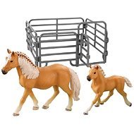 Rappa Set of 2 Brown Horses with Light Mane with Fence - Figures