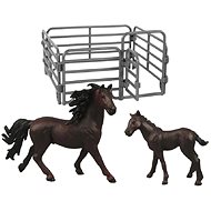 Rappa set of 2 brown horses with black mane with fence - Figure