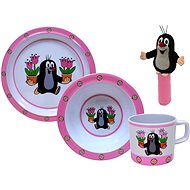 Set of Dishes, 3 pieces with Rattle, Mole Pink - Children's Dining Set