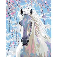 Diamondi - WHITE HORSE, 40x50 cm, stretched canvas on frame - Diamond Painting