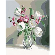 Diamondi - WHITE TULIPANS, 40x50 cm, stretched canvas on frame - Diamond Painting