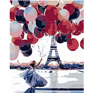 Diamondi - WOMAN WITH MANY BALLOONS AT THE EIFFELOVKA, 40x50 cm, without frame and without canvas sh - Diamond Painting