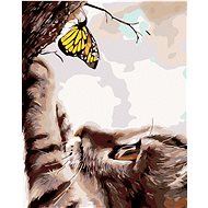 Diamondi - CAT AND YELLOW BUTTERFLY, 40x50 cm, stretched canvas on frame - Diamond Painting