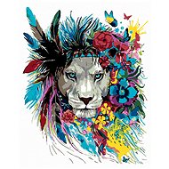 Diamondi - Diamond Painting - LION WITH HEAD AND FLOWERS, 40x50 cm, Off canvas on frame - Diamond Painting