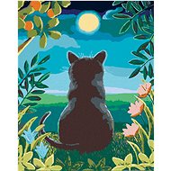 Diamondi - CAT AND THE MOON, 40x50 cm, stretched canvas on frame - Diamond Painting