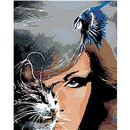 Diamondi - FEMALE CAT AND BLUE DOG, 40x50 cm, without frame and without canvas shut off - Diamond Painting