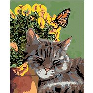 Diamondi - RESTING CAT AND MOTHER IN FLOWERS, 40x50 cm, off canvas on frame - Diamond Painting