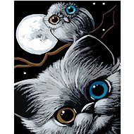 Diamondi - Cat, Owl and Moon, 40x50 cm, stretched canvas on frame - Diamond Painting