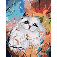 Diamondi - WHITE CAT AND COLOURFUL BACKGROUND, 40x50 cm, off canvas on frame - Diamond Painting