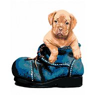 Diamondi - PUPPY IN A SHOE, 40x50 cm, off canvas on frame - Diamond Painting