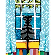 Diamondi - CAT BEHIND THE WINDOW, 40x50 cm, stretched canvas on frame - Diamond Painting