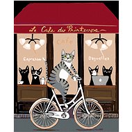 Diamondi - CAT ON A WHEEL IN FRONT OF THE CAFÉ, 40x50 cm, without frame and without canvas shut off - Diamond Painting