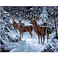 Diamondi - JELEN WITH LANES IN WINTER, 40x50 cm, off canvas on frame - Diamond Painting