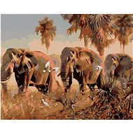 Diamondi - Elephants in Savannah, 40x50 cm, off canvas on frame - Diamond Painting