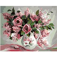Diamondi - ROSES AND SHERRIES IN A PAINTED VASE, 40x50 cm, stretched canvas on frame - Diamond Painting