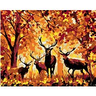 Diamondi - DEER AND AUTUMN FOREST, 40x50 cm, stretched canvas on frame - Diamond Painting