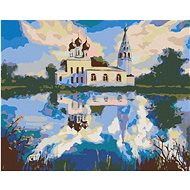 Diamondi - CHURCH AT THE POND, 40x50 cm, stretched canvas on frame - Diamond Painting