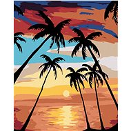 Diamondi - PALMS AND SUNSET, 40x50 cm, stretched canvas on frame - Diamond Painting
