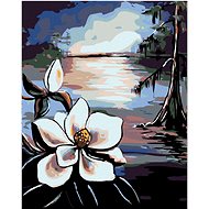 Diamondi - A BEAUTIFUL FLOWER AND AN OLD TREE AT THE LAKE, 40x50 cm, off canvas on frame - Diamond Painting
