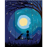 Diamondi - ON A SWING UNDER THE MOON, 40x50 cm, stretched canvas on frame - Diamond Painting
