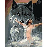 Diamondi - DANCING INDIAN WOMAN WITH A WOLF, 40x50 cm, stretched canvas on frame - Diamond Painting