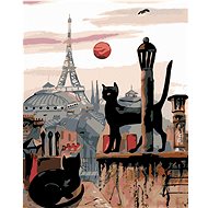 Diamondi - BLACK CATS AND EIFFELO IN THE DISTANCE, 40x50 cm, stretched canvas on frame - Diamond Painting