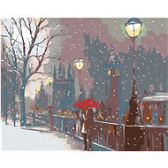 Diamondi - LOVERS ON A BRIDGE AND FALLING SNOW, 40x50 cm, off canvas on frame - Diamond Painting