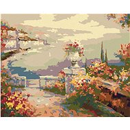 Diamondi - FLOWER TERRACE OVER THE SEA, 40x50 cm, stretched canvas on frame - Diamond Painting