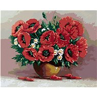 Diamondi - Diamond painting - RED FLOWERS IN A BROWN VASE, 40x50 cm, Off canvas on frame - Diamond Painting