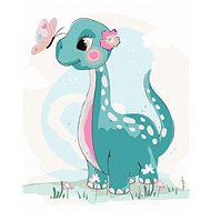 Diamondi - DINOSAURUS WITH BUTTERFLY, 40x50 cm, stretched canvas on frame - Diamond Painting