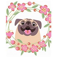 Diamondi - HAPPY MOPS WITH FLOWERS, 40x50 cm, off canvas on frame - Diamond Painting