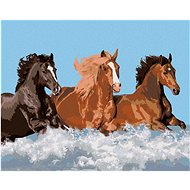 Diamondi - THREE HORSES IN THE WATER, 40x50 cm, without frame and without canvas shut off - Diamond Painting