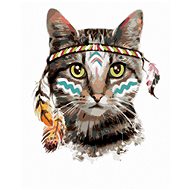 Diamondi - Diamond Painting - CAT WITH INDIAN HEADBAND, 40x50 cm, without frame and without shutting - Diamond Painting