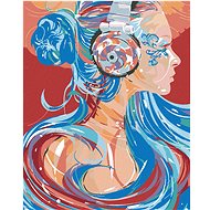 Diamondi - WOMAN WITH HEARTS IN THE MUSIC, 40x50 cm, off canvas on frame - Diamond Painting