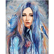 Diamondi - WOMAN WITH BLUE HANDS, 40x50 cm, stretched canvas on frame - Diamond Painting
