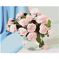 Diamondi - PINK FLOWERS IN A VASE AND BLUE BOW, 40x50 cm, off canvas on frame - Diamond Painting